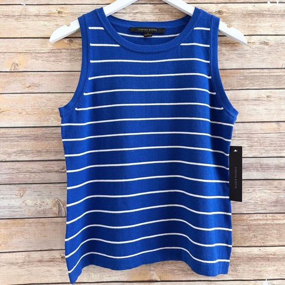 Cynthia Steffe Sweater Tank Women’s Size Small Blue White Stripe Sleeveless NWT - Picture 1 of 4